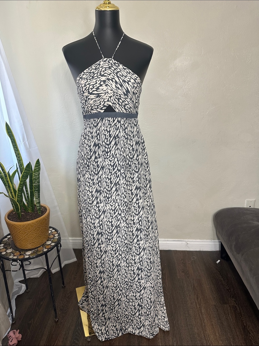 Tavik Black and White Halter-Style Maxi Dress
